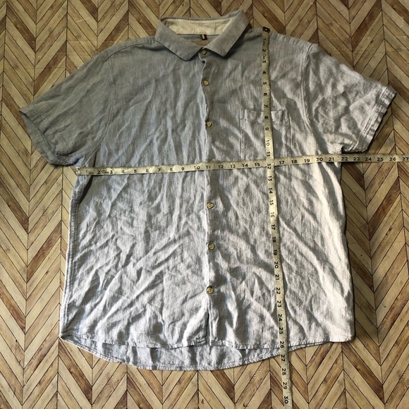 Bruno Positano Button Up Mens XL Blue 100% Linen Short Sleeve Collared Casual - Picture 6 of 6